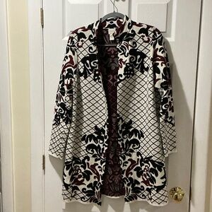 Elegant Black, Maroon and Off White Patterned Women's Sweater/Coat Size 1